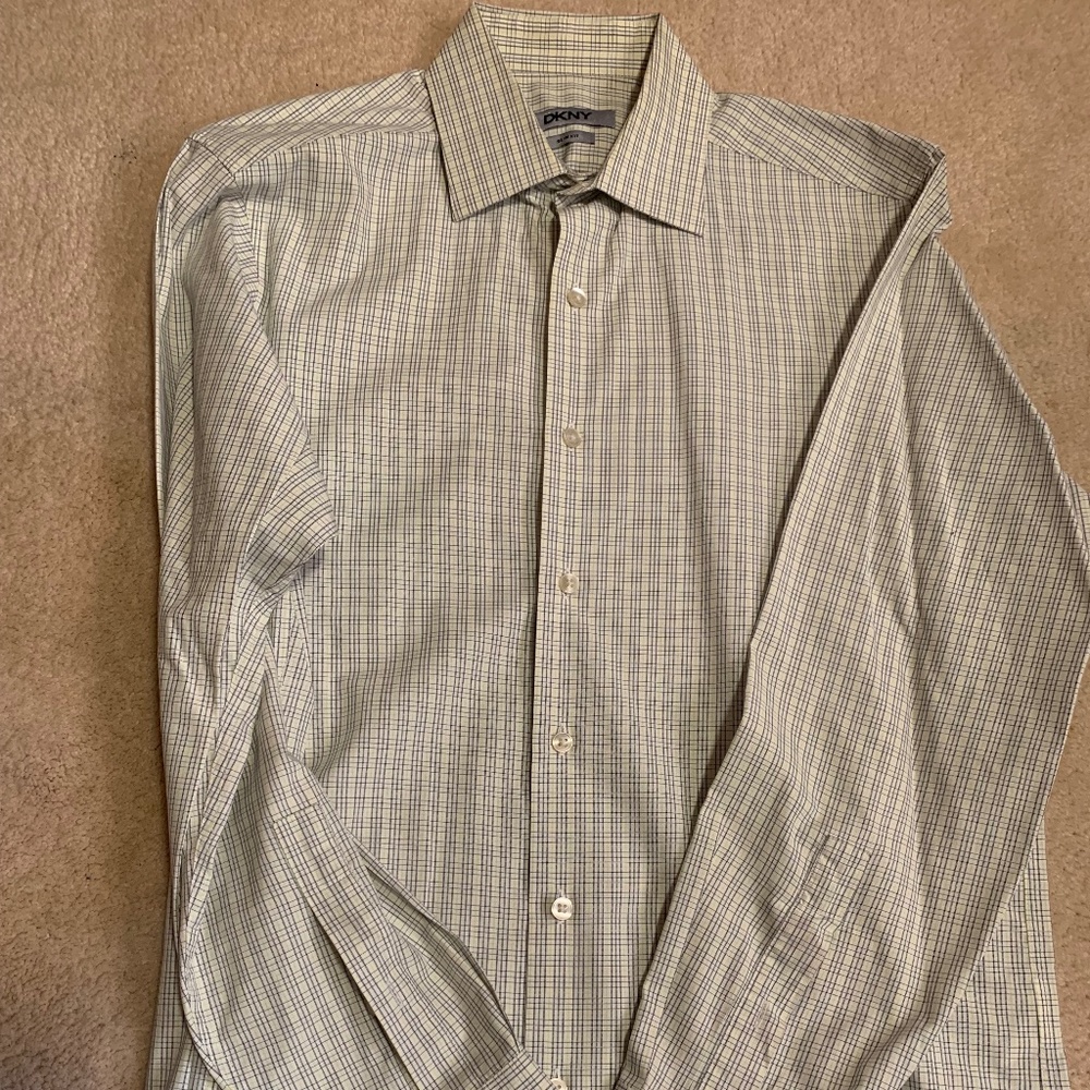 DKNY Men's Dress Shirt Checkered Slim Fit Buttoned, Green/Purple, 15 32-33